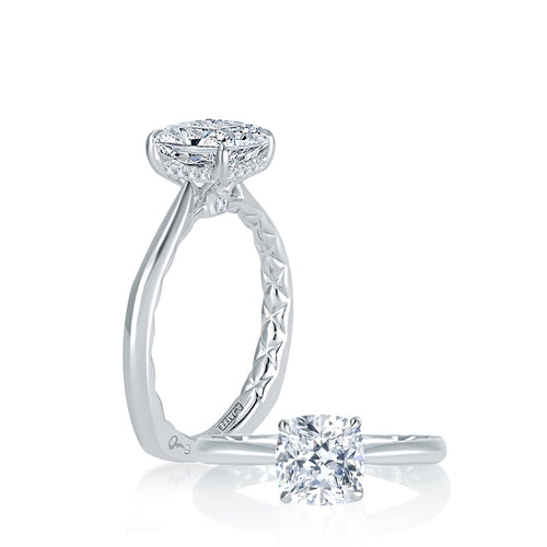 A. Jaffe Peek-A-Boo Pave Profile Cushion Center Diamond Engagement Ring with Signature A.JAFFE Quilts Interior - A. Jaffe
