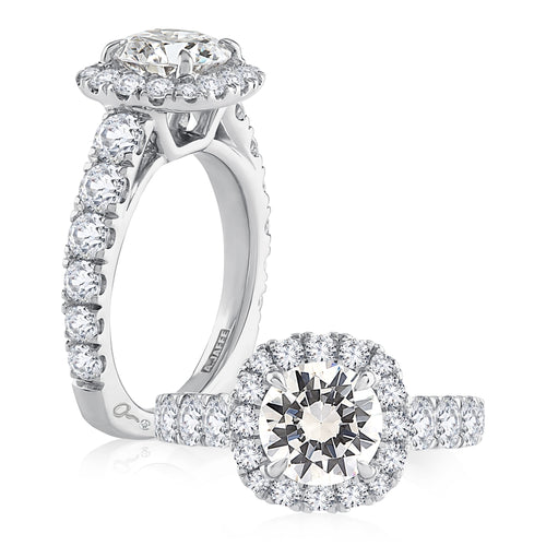 A. Jaffe Diamond Halo Round Cut Engagement Ring with Pave Signature European Shank - A. Jaffe