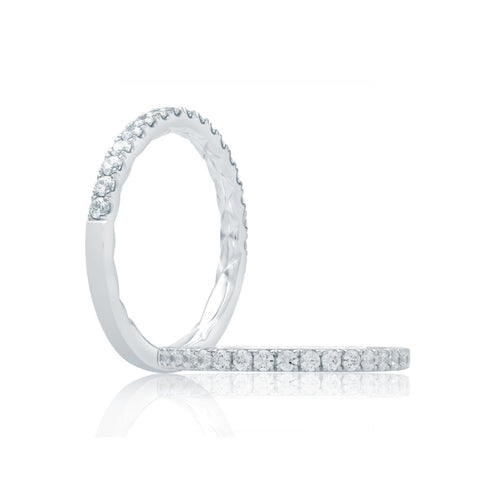 A. Jaffe Half Diamond Pave Wedding Band with Quilted Interior - A. Jaffe
