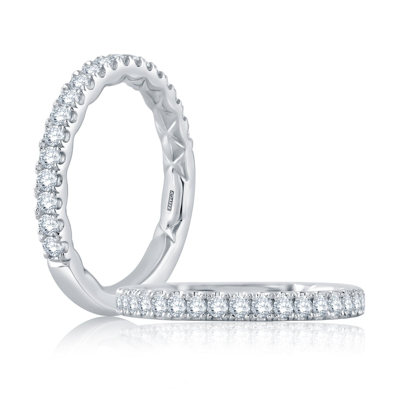 A. Jaffe Three-Quarter Diamond Pave Wedding Band with Quilted Interior - A. Jaffe