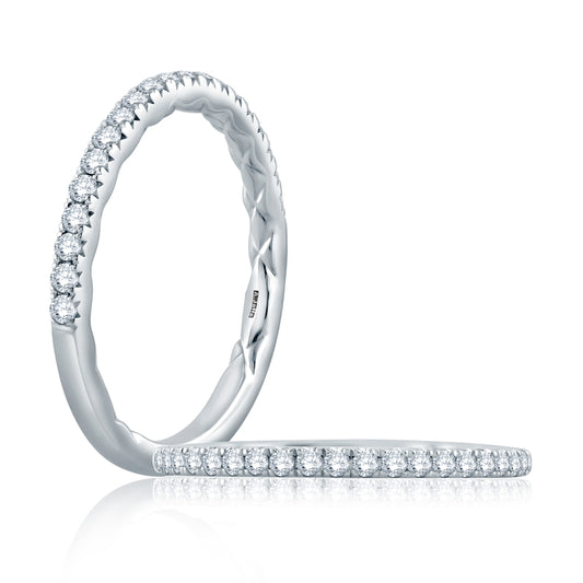 A. Jaffe French Pave Diamond Wedding Band with Signature A.JAFFE Quilts Interior - A. Jaffe