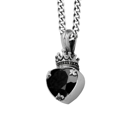 King Baby Large Black Cz Heart Pendant With Black Onyx (Pd18Qb) On 18' Curb Link Chain - King Baby