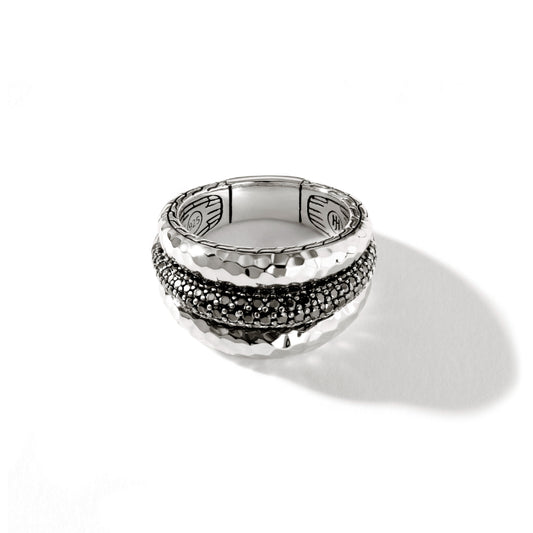 John Hardy Classic Chain Hammered Silver Ring with Treated Black Sapphire and Black Spinel - John Hardy