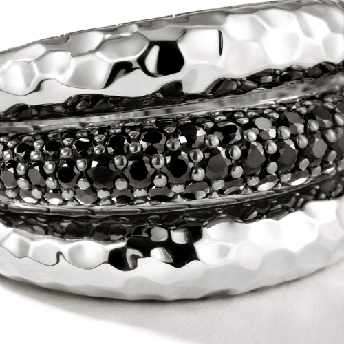 John Hardy Classic Chain Hammered Silver Ring with Treated Black Sapphire and Black Spinel - John Hardy
