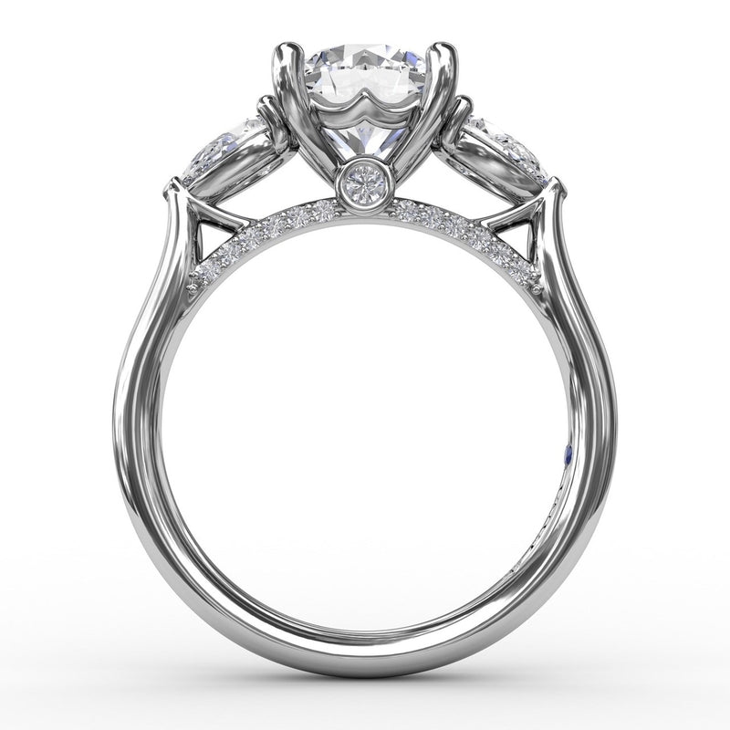 Fana Classic Three-Stone Engagement Ring With Pear-Shape Side Diamonds - Fana