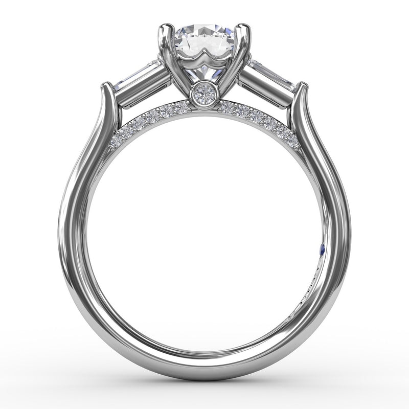 Fana Three-Stone Round Diamond Engagement Ring With Bezel-Set Baguettes - Fana