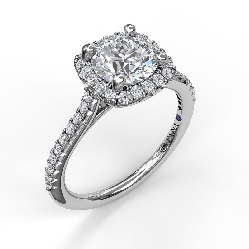 Fana Delicate Cushion Halo Engagement Ring With Pave Shank - Fana