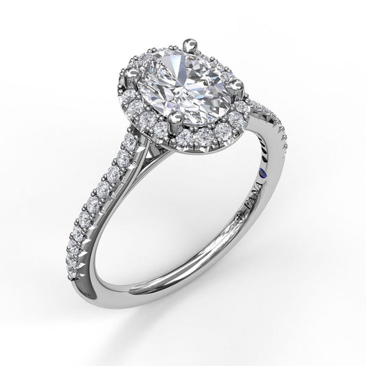 Fana Delicate Oval Shaped Halo And Pave Band Engagement Ring - Fana