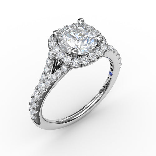 Fana Classic Diamond Halo Engagement Ring with a Subtle Split Band - Fana