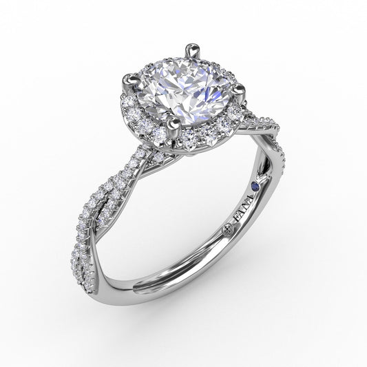 Fana Classic Round Diamond Halo Engagement Ring With Twist Diamond Band - Fana