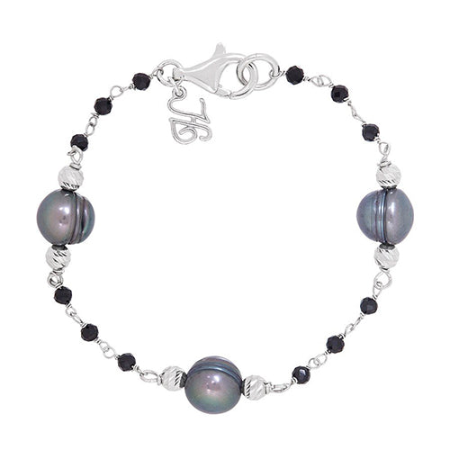 Honora Sterling Silver Fresh Water Cultured Pearl & Onyx Bracelet - Honora