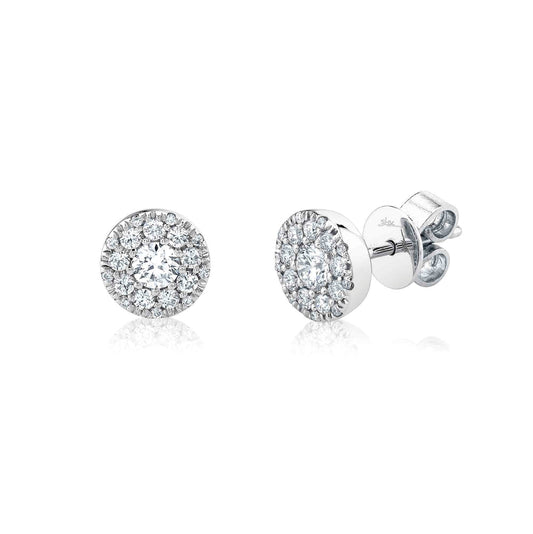 Shy Creation 14k Gold White 0.47Ct-Ctr(Round) 0.53Ct-Side Diamond Cluster Earring - Shy Creation