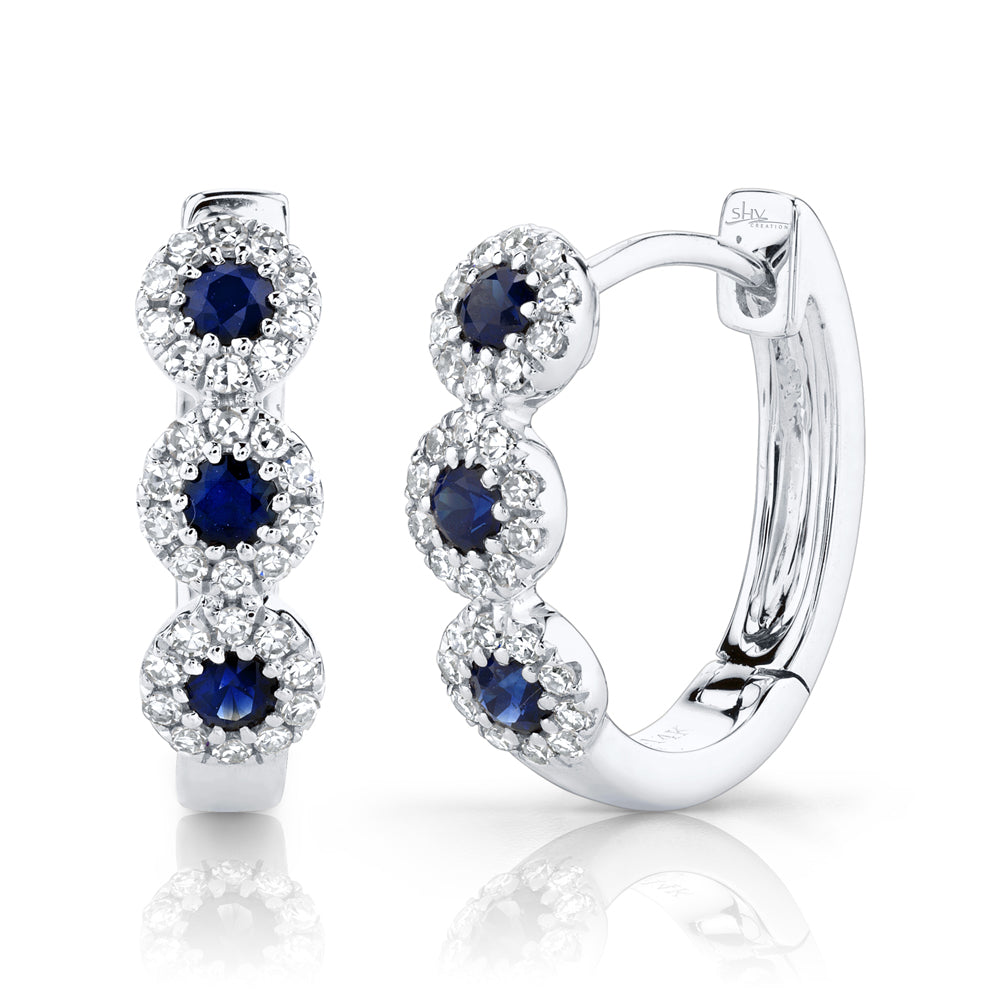 Shy Creation 14k Gold White 0.15Ct Diamond & 0.30Ct Blue Sapphire Huggie Earring - Shy Creation