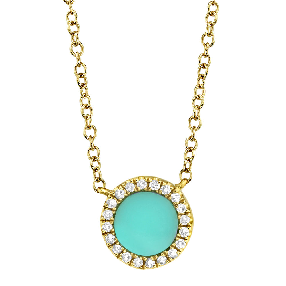 Shy Creation 14k Gold Yellow 0.04Ct Diamond & 0.33Ct Composite Turquoise Necklace - Shy Creation