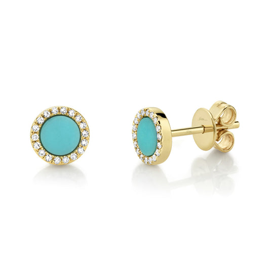 Shy Creation 14k Gold Yellow 0.08Ct Diamond & 0.47Ct Composite Turquoise Stud Earring - Shy Creation