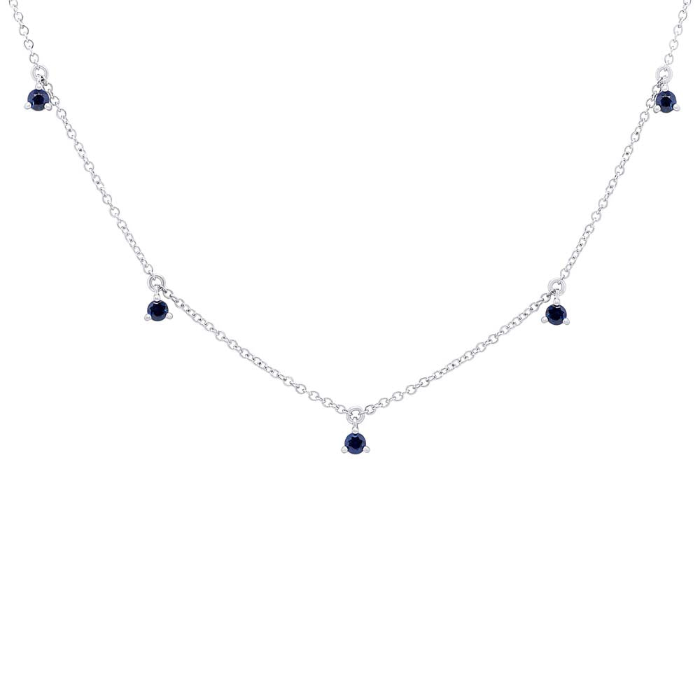 Shy Creation 14k Gold White 0.35Ct Blue Sapphire Necklace - Shy Creation
