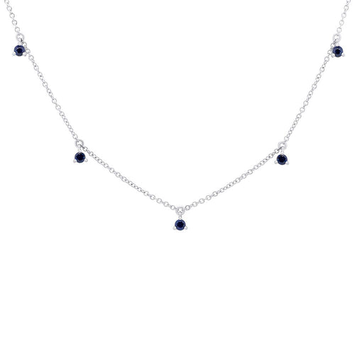 Shy Creation 14k Gold White 0.35Ct Blue Sapphire Necklace - Shy Creation