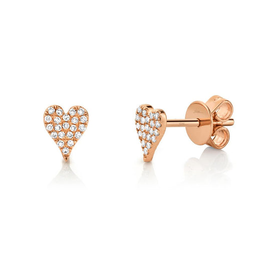 Shy Creation 14k Gold Rose Amor 0.10 ct. Diamond Pave Heart Stud Earrings - Mini - Shy Creation