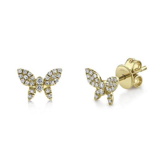 Shy Creation 14k Gold Yellow 0.16Ct Diamond Butterfly Stud Earring - Shy Creation