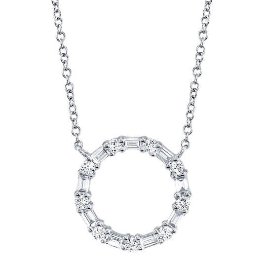Shy Creation 14k Gold White 0.29Ct Diamond Baguette Circle Necklace - Shy Creation
