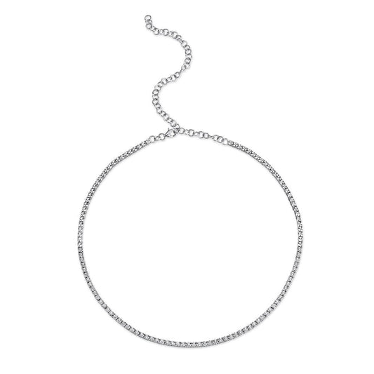 Shy Creation 14k Gold White 0.95Ct Diamond Tennis Choker Necklace - Shy Creation
