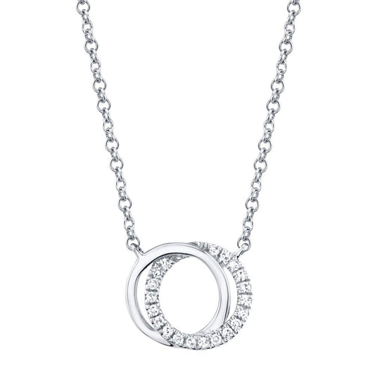 Shy Creation 14k Gold White 0.07Ct Diamond Love Knot Circle Necklace - Shy Creation