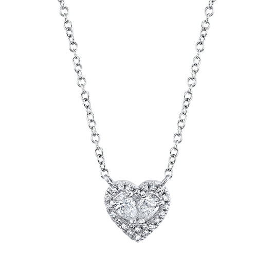 Shy Creation 14k Gold White 0.21Ct Diamond Heart Necklace - Shy Creation