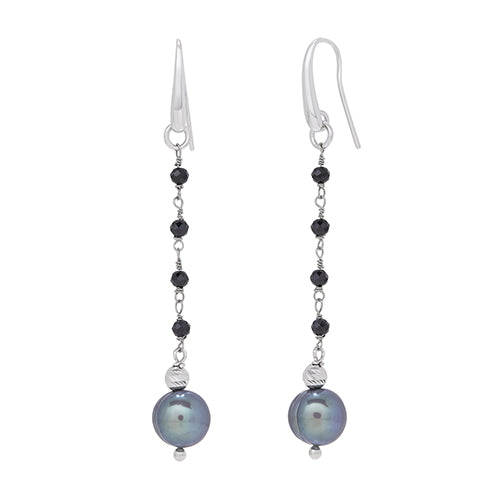 Honora Sterling Silver Fresh Water Cultured Pearl Onyx Earrings - Honora