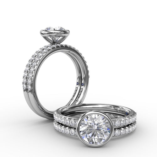 Fana Contemporary Bezel-Set Round Diamond Solitaire Engagement Ring With Diamond Band - Fana