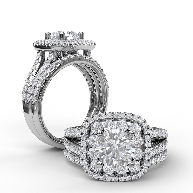 Fana Exquisite Unique Double Halo Engagement Ring - Fana