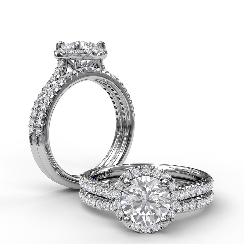 Fana Delicate Round Halo And Pave Band Engagement Ring - Fana