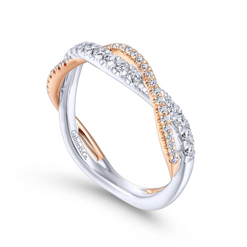 Gabriel & Co. Two Tone 14k Gold Contemporary Curved Wedding Band - Gabriel & Co.