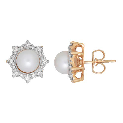 Honora 14k Yellow Gold Diamond and Pearl Earrings - Honora