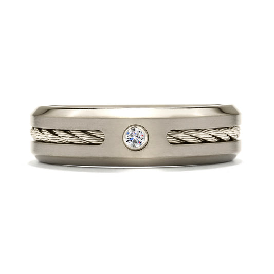 Hearts on Fire Commanding Grey Titanium Band with Cable Band 14k Gold White - Hearts on Fire