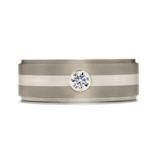 Hearts on Fire Commanding Grey Titanium Diamond Inlay Step Band 14k Gold White - Hearts on Fire