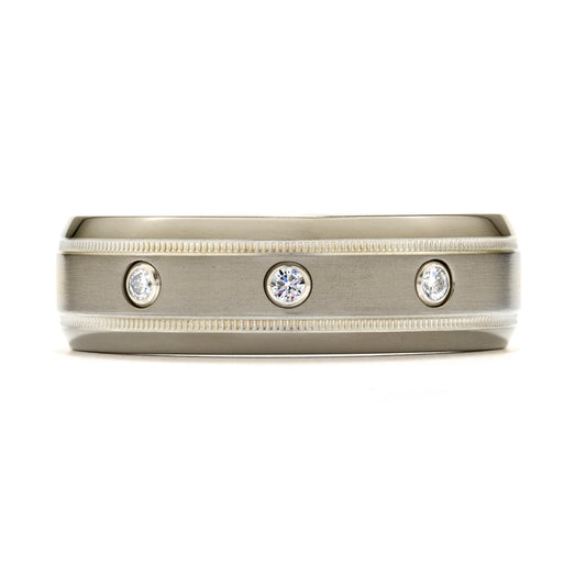 Hearts on Fire Commanding Grey Titanium Milgrain Inlay Dome Band 14k Gold White - Hearts on Fire