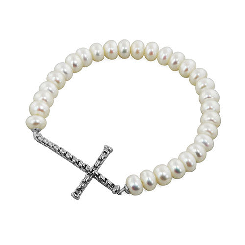 Honora Sterling Silver White Freshwater Cultured Pearl Stretch Bracelet - Honora
