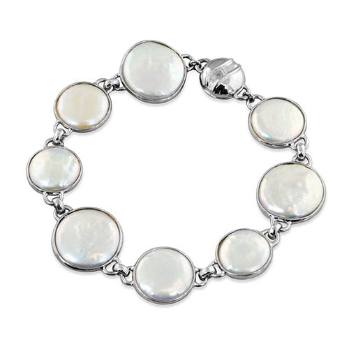 Honora Sterling Silver White Baroque Coin Freshwater Cultured Pearl Bracelet - Honora