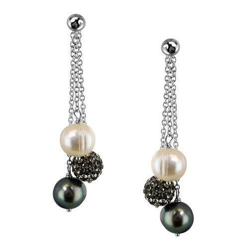 Honora Sterling Silver Multi Colored Freshwater Cultured Pearl Crystal Bead Drop Earrings - Honora