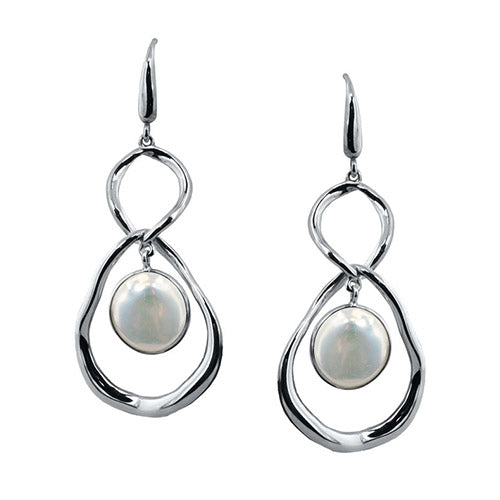 Honora Sterling Silver White Baroque Coin Freshwater Cultured Pearl Infinity Dangle Earrings - Honora