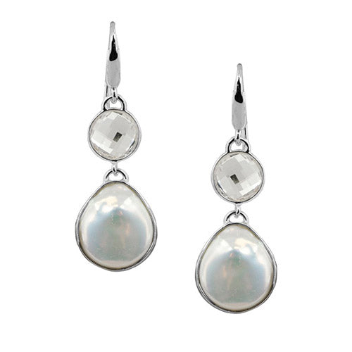 Honora Sterling Silver White Baroque Coin Freshwater Cultured Pearl Rock Crystal Dangle Earrings - Honora