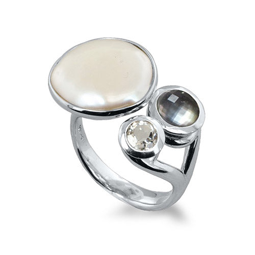 Honora Sterling Silver White Baroque Coin Gemstone Ring - Honora
