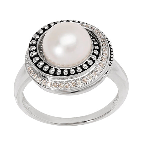 Honora Sterling Silver White Diamond and Pearl Ring - Honora