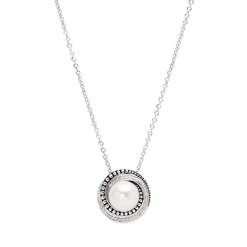 Honora Sterling Silver White Diamond and Pearl Necklace - Honora