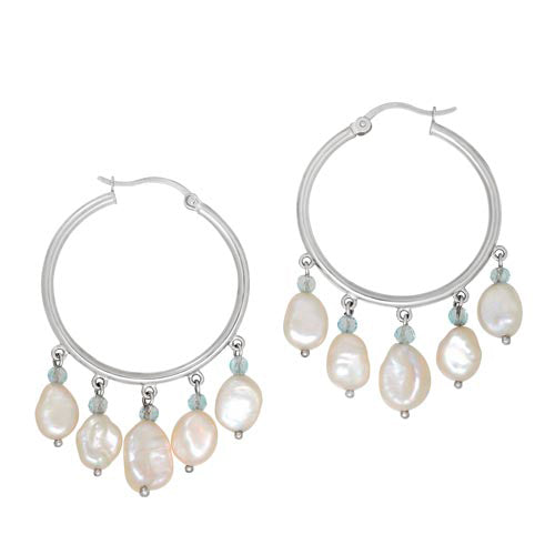Honora Sterling Silver White Pearl Hoop Earrings - Honora