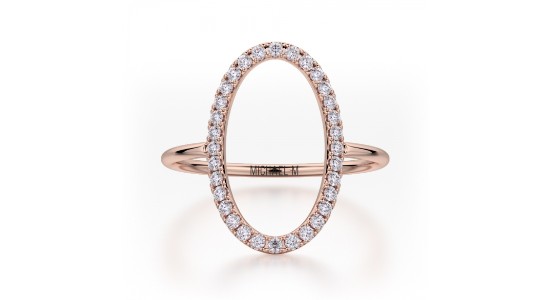 a rose gold fashion ring with an oval shape dotted with diamonds