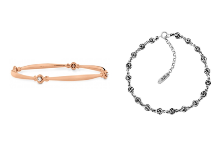 Two bracelets, one by Hearts on Fire and the other by King Baby, both available at Goldsmith Gallery Jewelers.