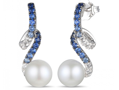 Le Vian vanilla gold pearl earrings with sapphires