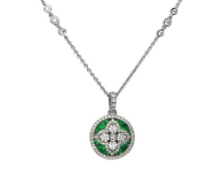 CHARLES KRYPELL EMERALD AND DIAMOND QUATREFOIL ROUND DROP PENDANT 4-M346-WE